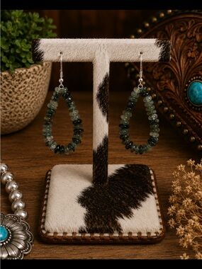 Green Beaded Teardrop Earrings